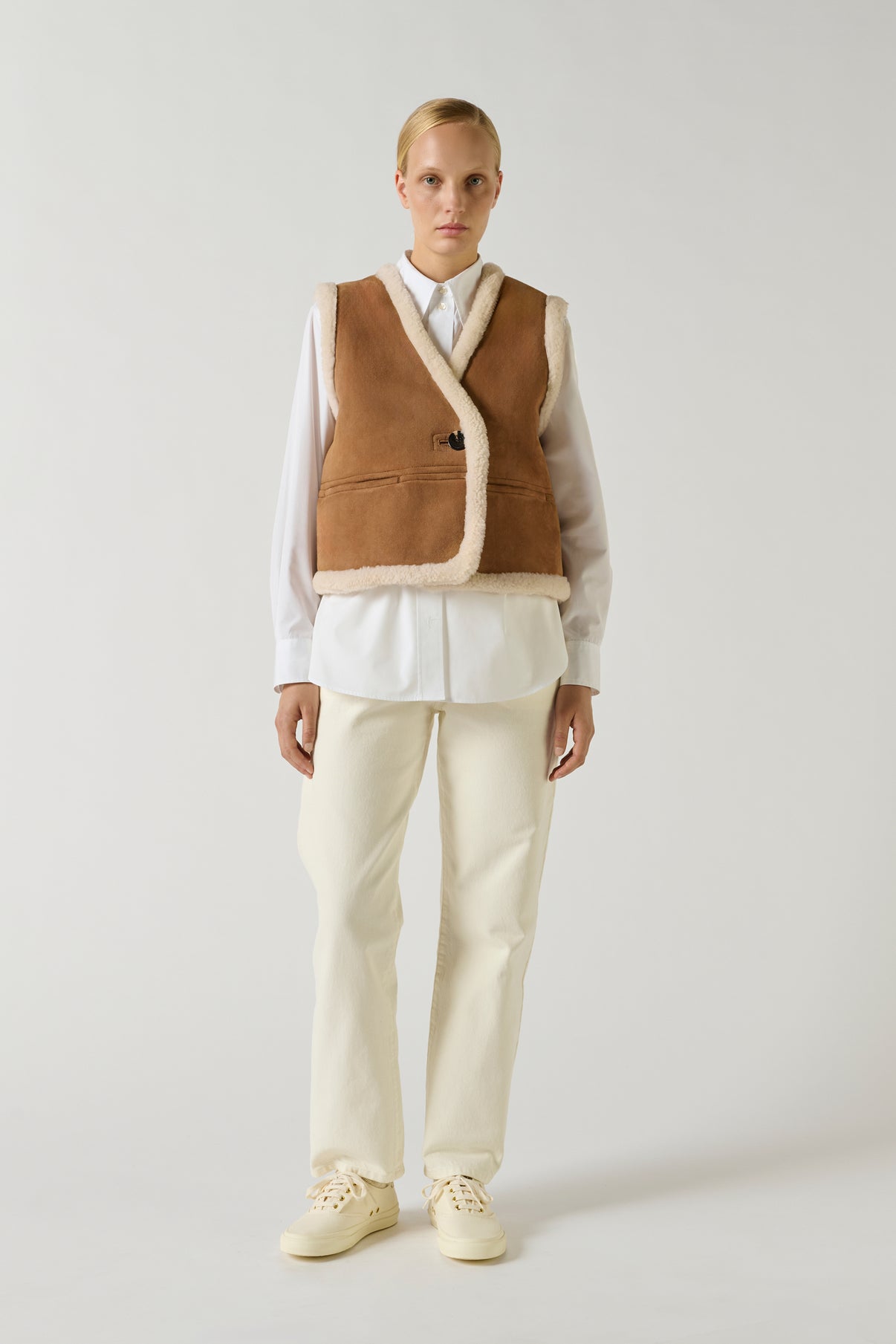 Gilet Sans Manches Pyrenees - Miel - Cuir - Femme vue 2
