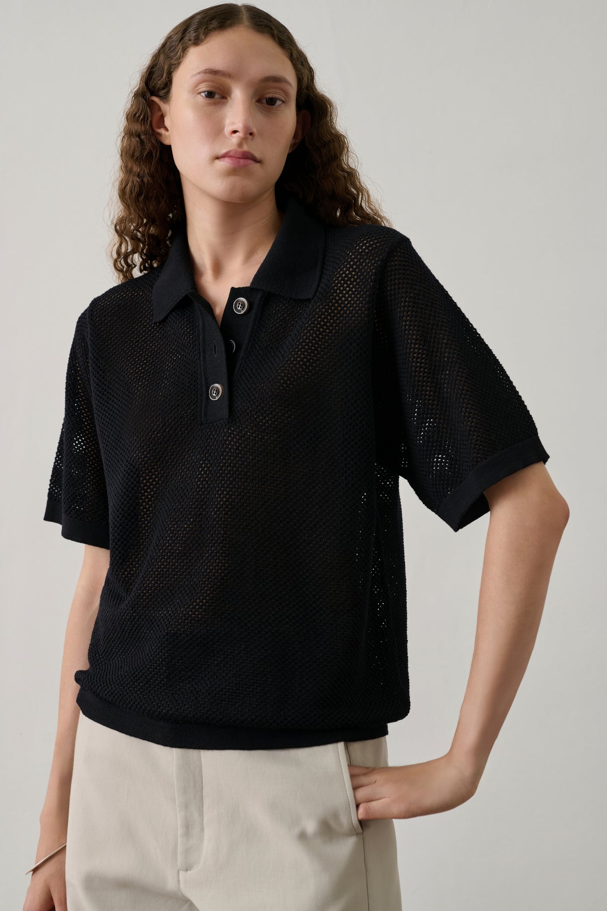 Polo Harvey - Noir - Laine mérinos - Femme vue 2