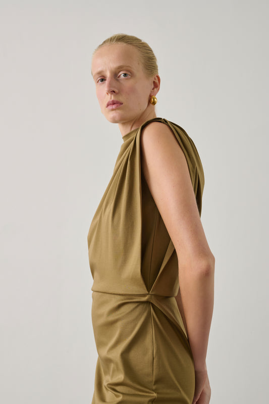 Robe Gemma - Beige Vert - Coton - Femme