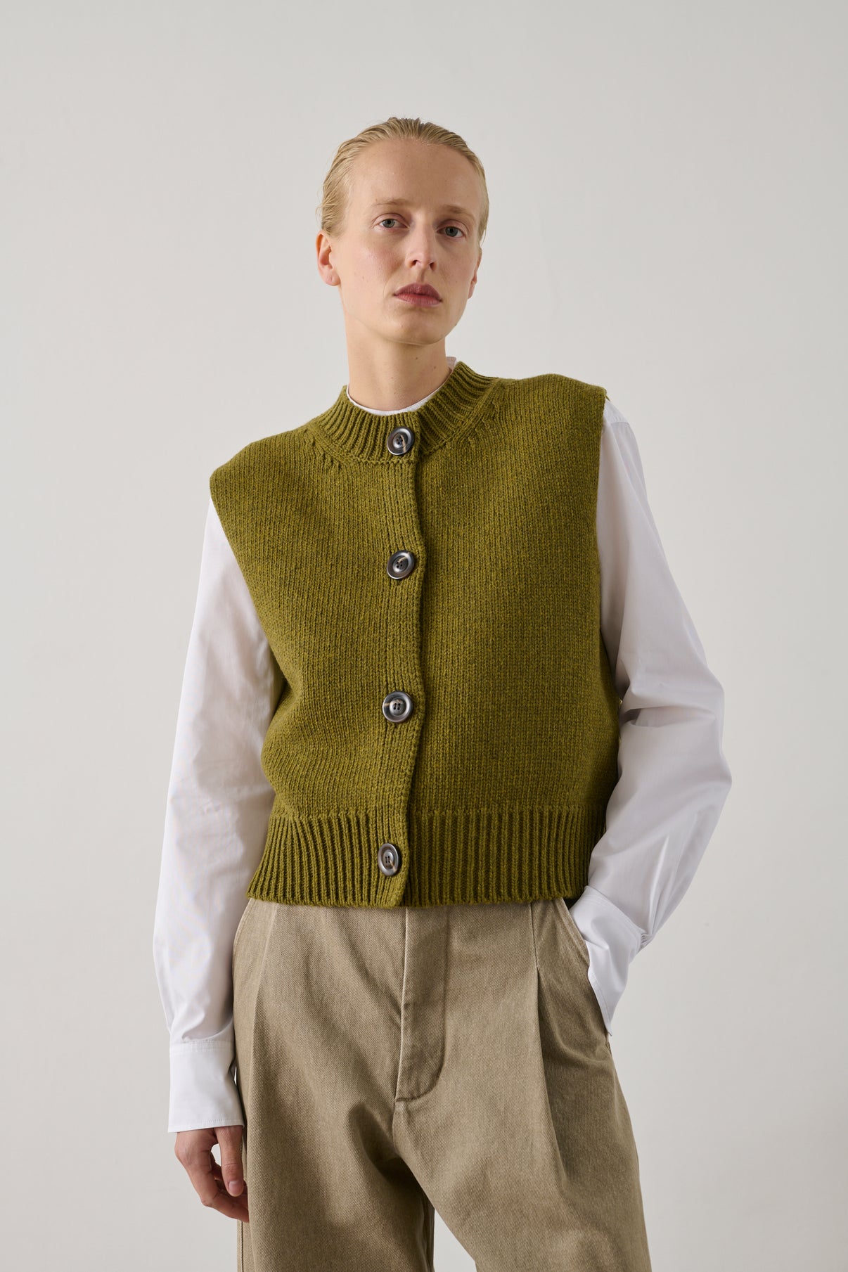 Cardigan Ivana - Vert Olive - Laine - Femme vue 1